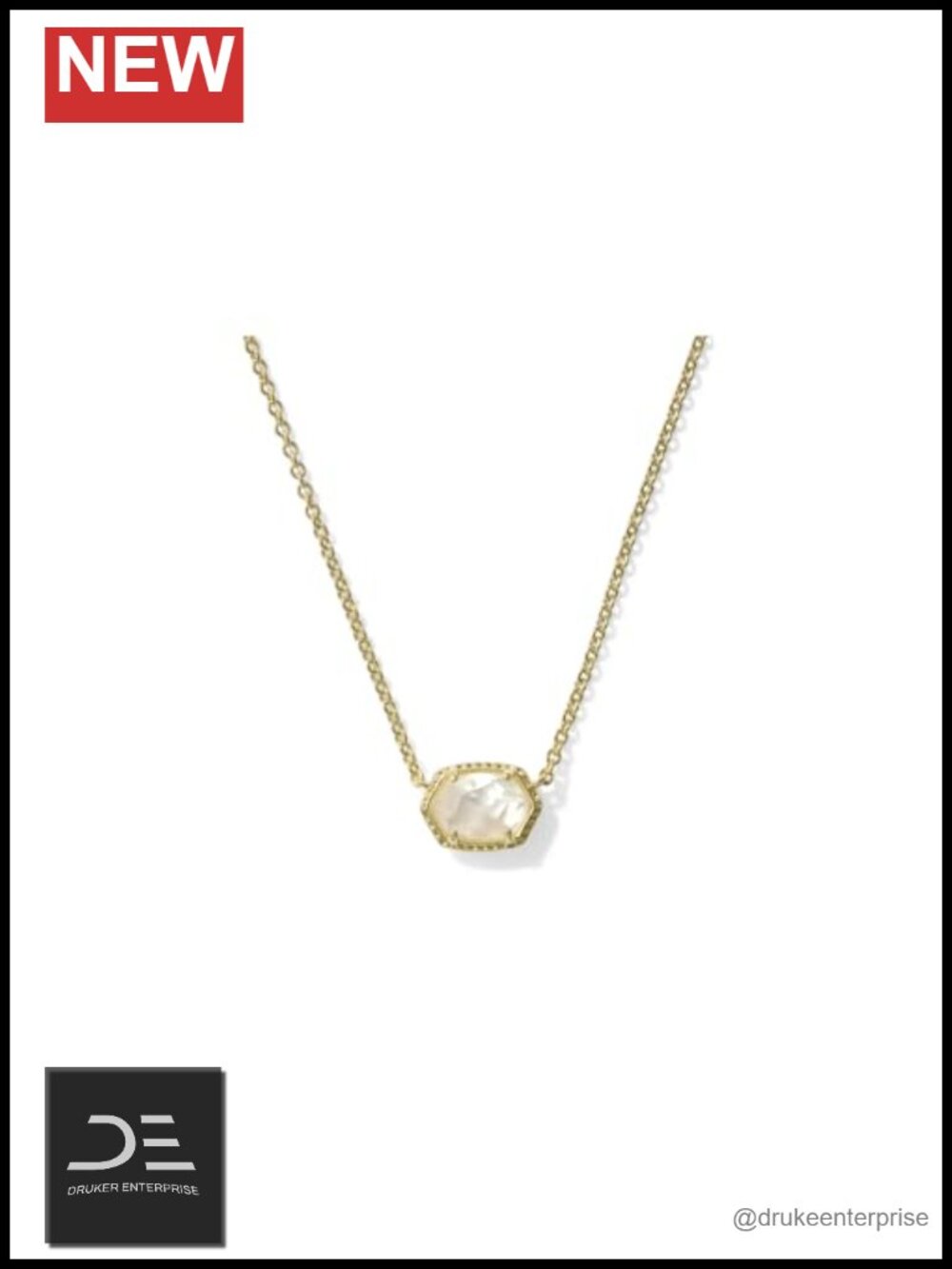 Pendant Necklace Gold Ivory Mother of Pearl Daphne Frame